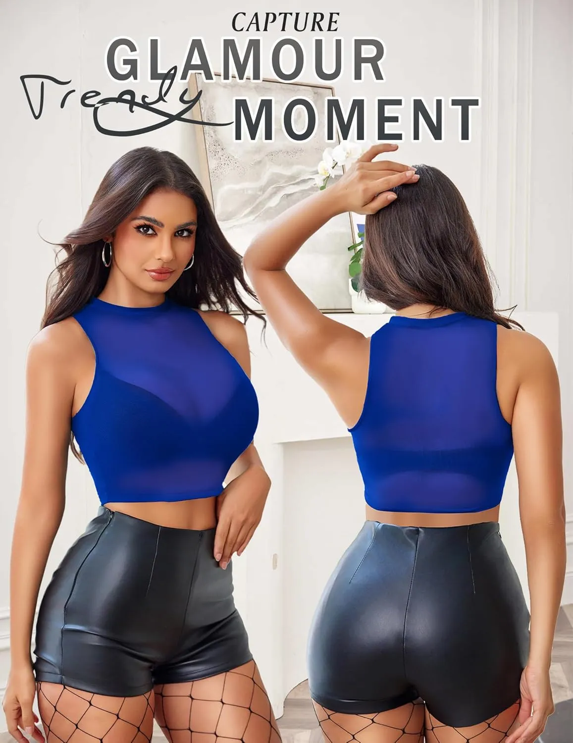Avidlove Sexy Mesh Crop Top for Women Sleeveless Sheer High Neck Tops See Through Tank Blouses Shirts