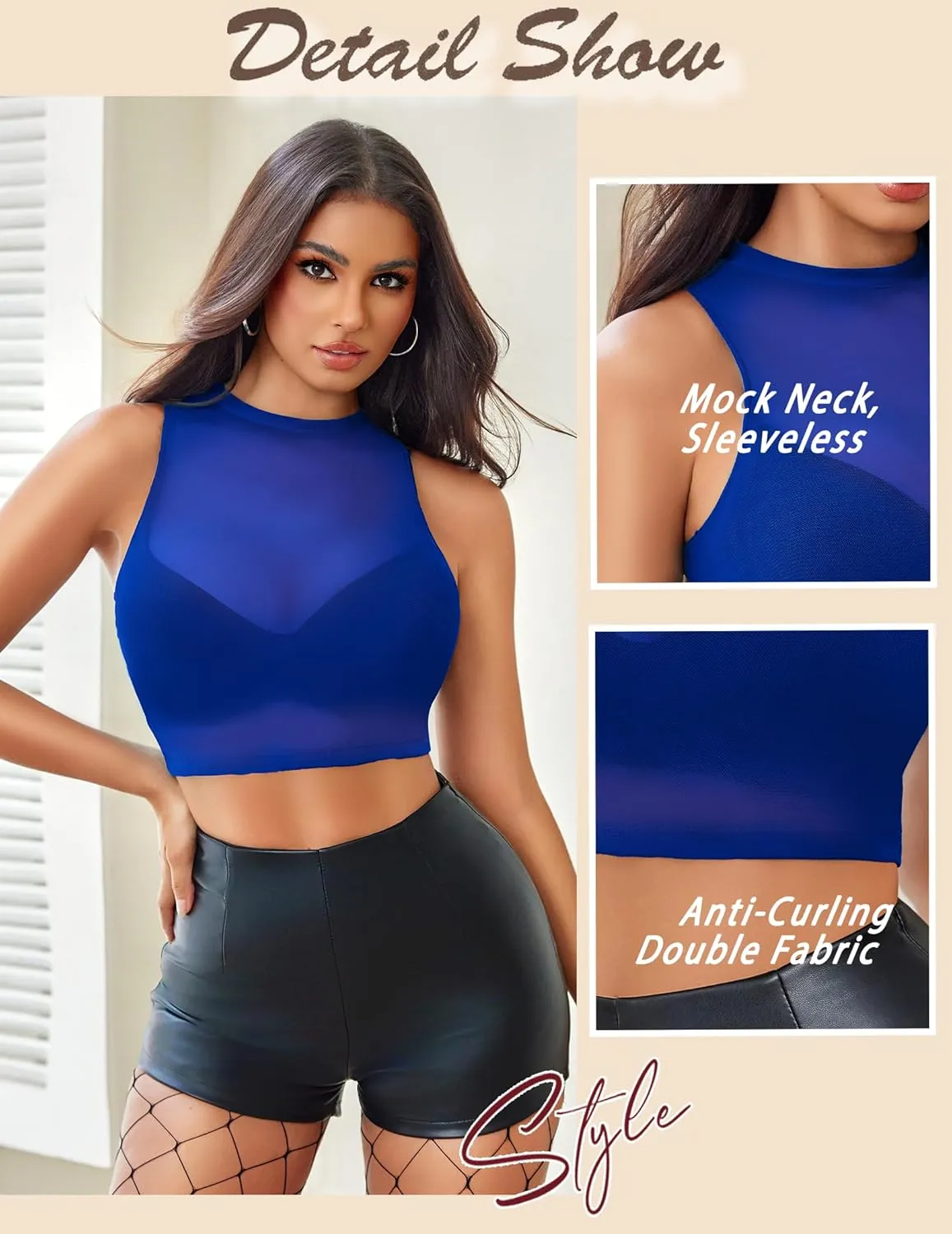 Avidlove Sexy Mesh Crop Top for Women Sleeveless Sheer High Neck Tops See Through Tank Blouses Shirts