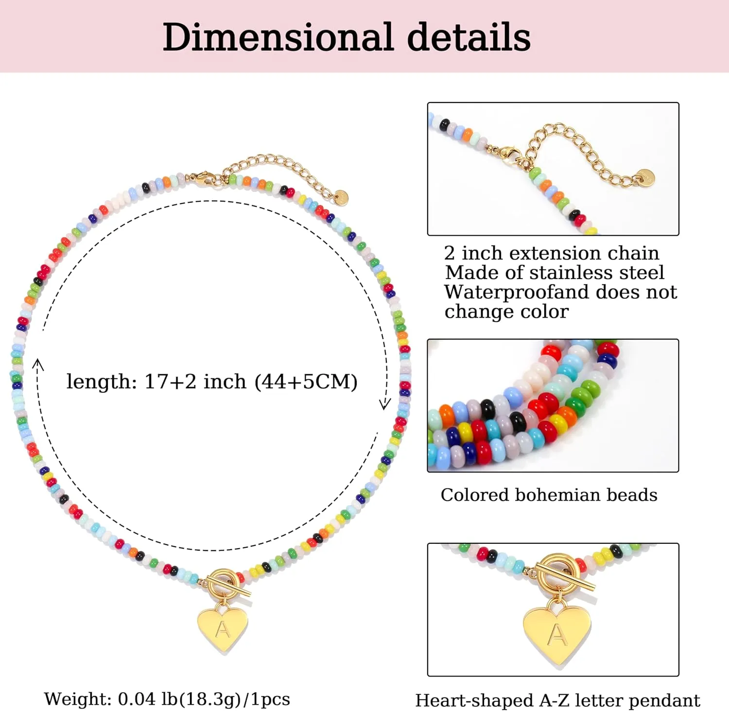 Badu Initial A-Z Colorful Beaded Gemstone Necklaces for Women 14K Gold Plated Waterproof Heart Boho Necklace Natural Stone Cute Jewelry Gifts Sister, best friend, BirthdayAnniversary or teens