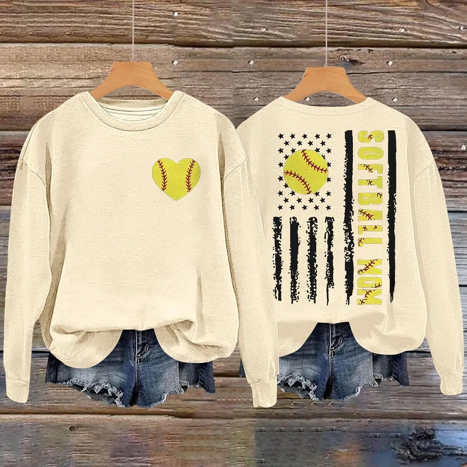Baseball Mom Shirt Womens Long Sleeve Graphic Plus Size Softball Hoodies Heart Printed Casual Pullover Tops