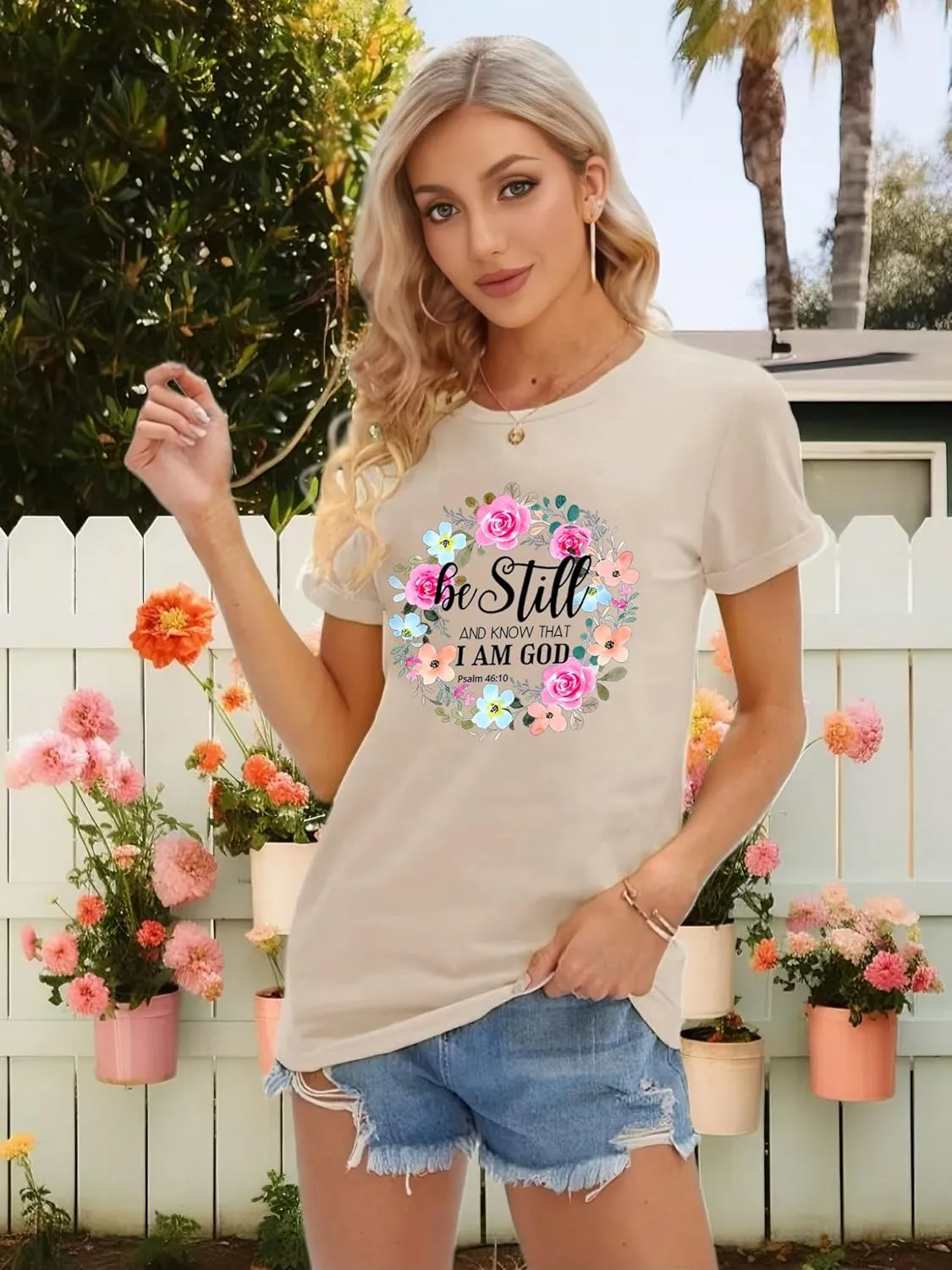 Be Still and Know Shirts for Women Casual Short Sleeve Christian Tee Tops