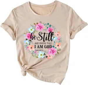 Be Still and Know Shirts for Women Casual Short Sleeve Christian Tee Tops