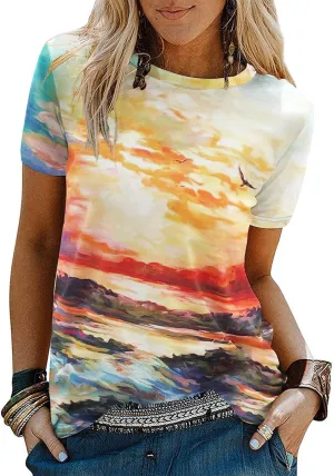Beach Shirts for Women Hawaiian Graphic Tees Sunshine Summer Vacation Vintage Tshirt Tops