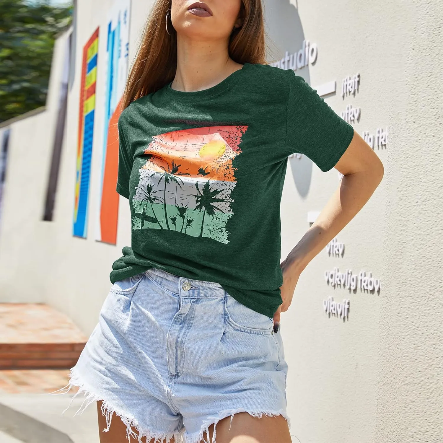 Beach Shirts for Women Hawaiian Graphic Tees Sunshine Summer Vacation Vintage Tshirt Tops