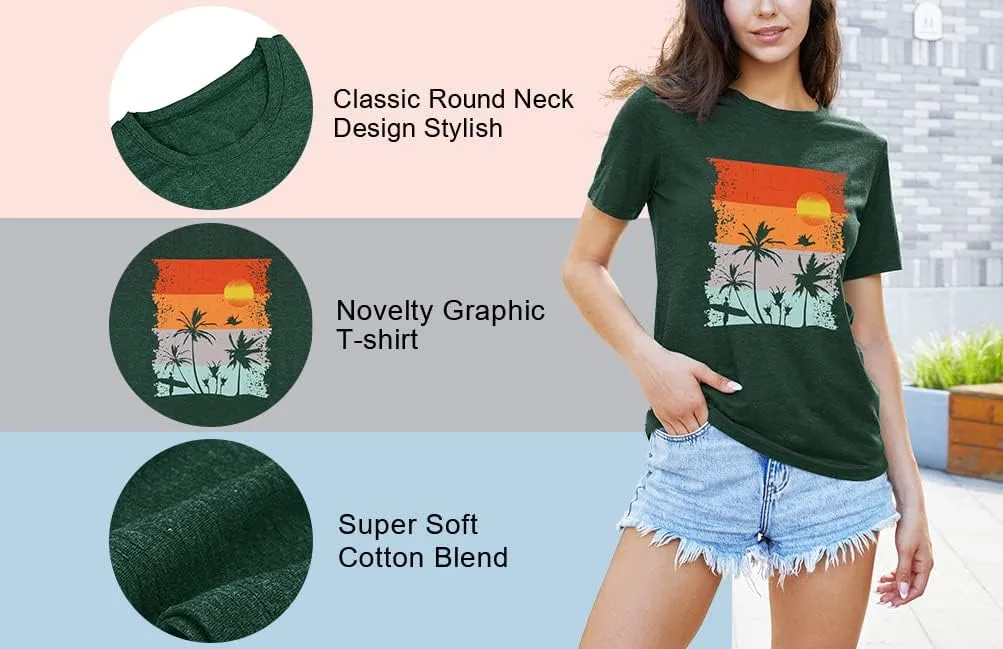Beach Shirts for Women Hawaiian Graphic Tees Sunshine Summer Vacation Vintage Tshirt Tops
