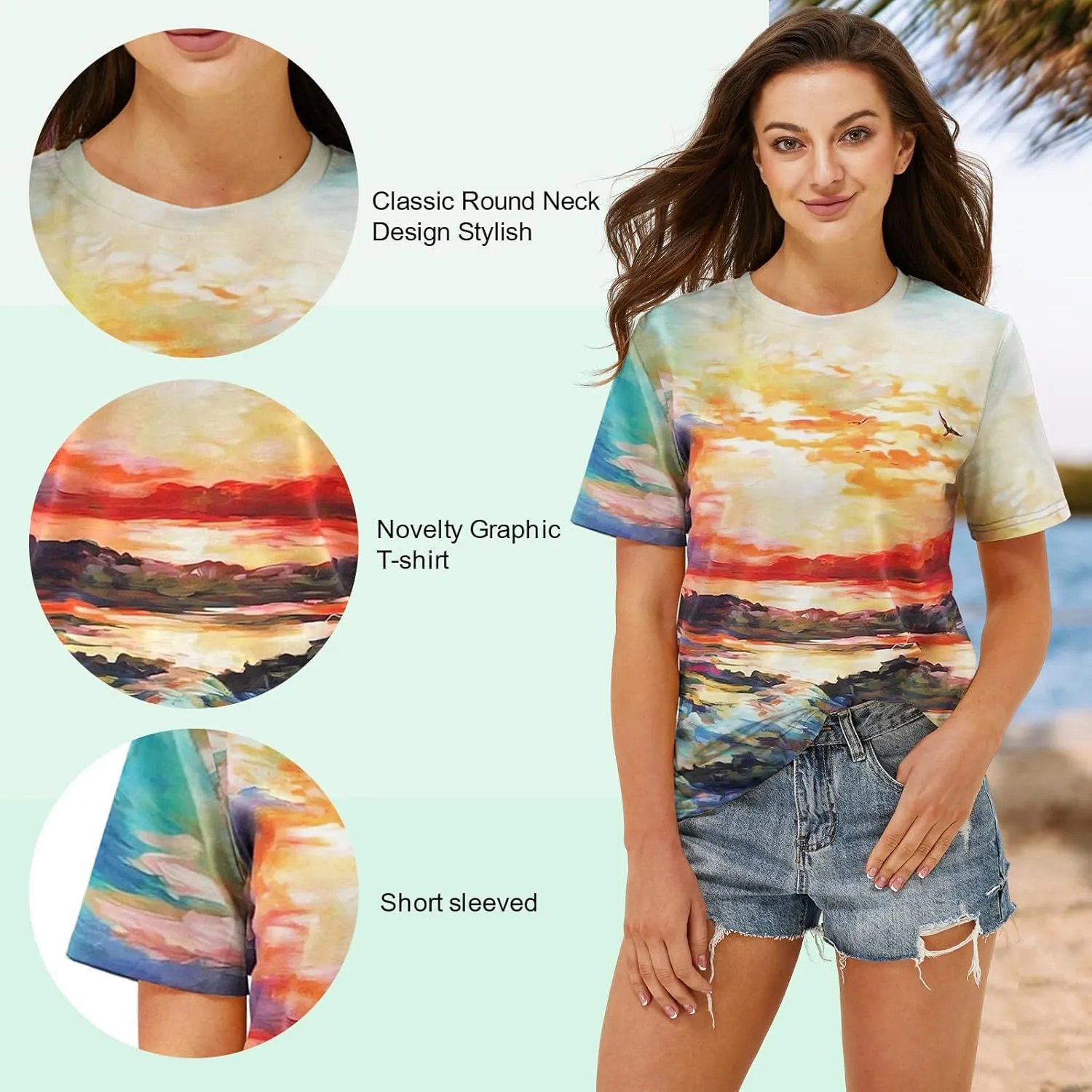 Beach Shirts for Women Hawaiian Graphic Tees Sunshine Summer Vacation Vintage Tshirt Tops