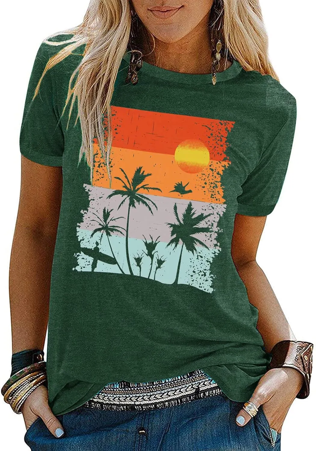 Beach Shirts for Women Hawaiian Graphic Tees Sunshine Summer Vacation Vintage Tshirt Tops