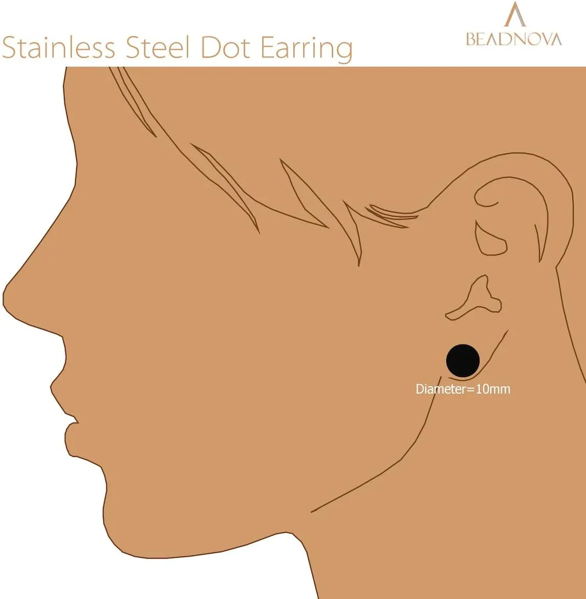 BEADNOVA Stainless Steel Stud Earrings Flat Circle Dot Earrings Fake Plugs Black Stud Piercing Post Earrings Fake Gauges for Men (2-10mm, Black, 1-3 pairs)