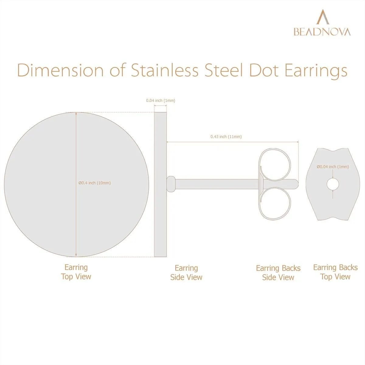 BEADNOVA Stainless Steel Stud Earrings Flat Circle Dot Earrings Fake Plugs Black Stud Piercing Post Earrings Fake Gauges for Men (2-10mm, Black, 1-3 pairs)