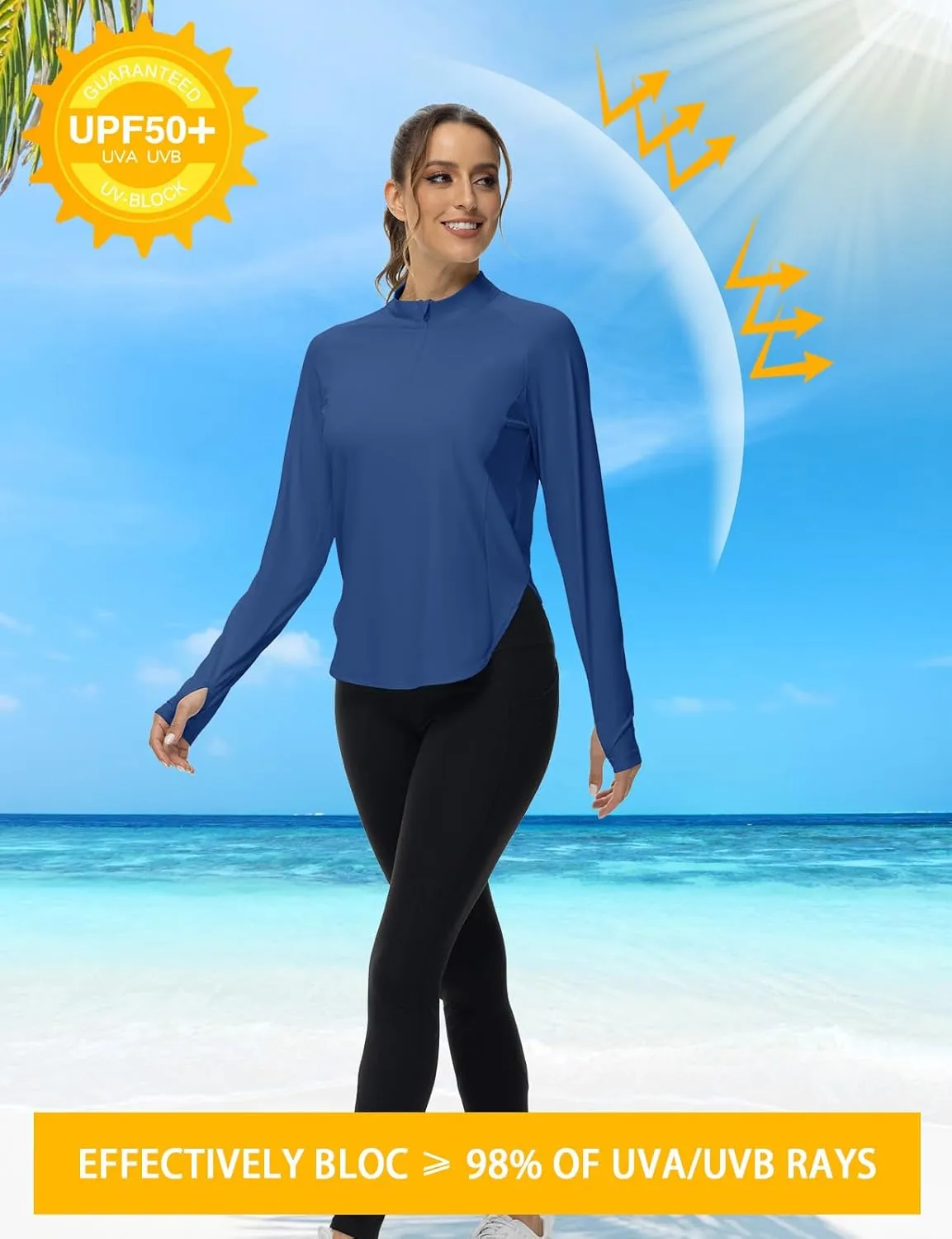 BGOWATU Women's Quarter Zip Pullover Athletic Long Sleeve UPF 50  Sun Shirt Quick Dry Golf Workout Hiking Running Shirts