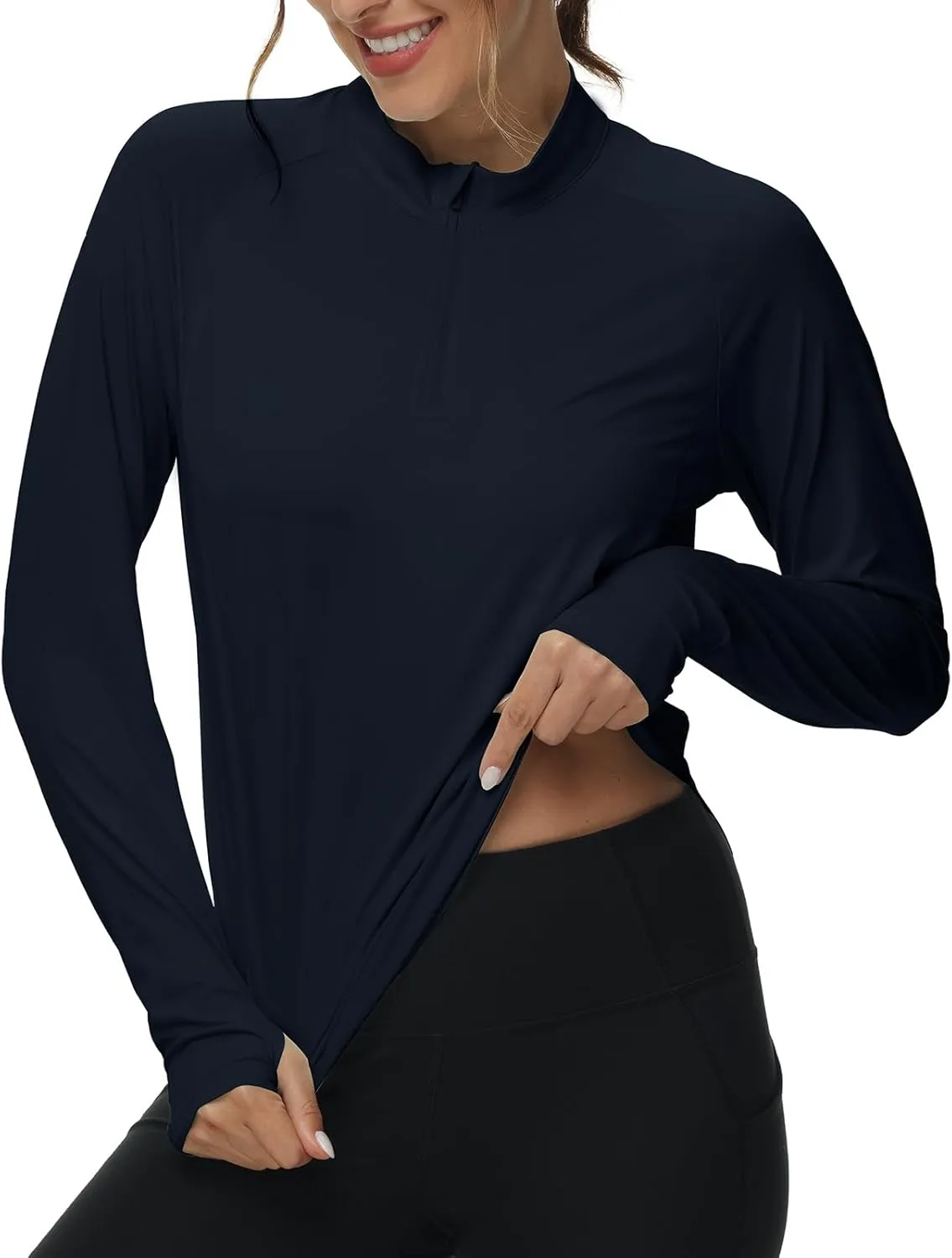 BGOWATU Women's Quarter Zip Pullover Athletic Long Sleeve UPF 50  Sun Shirt Quick Dry Golf Workout Hiking Running Shirts