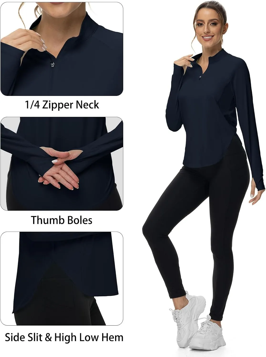 BGOWATU Women's Quarter Zip Pullover Athletic Long Sleeve UPF 50  Sun Shirt Quick Dry Golf Workout Hiking Running Shirts