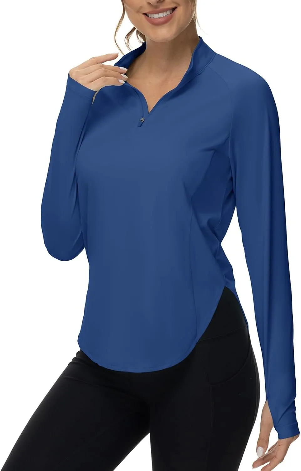 BGOWATU Women's Quarter Zip Pullover Athletic Long Sleeve UPF 50  Sun Shirt Quick Dry Golf Workout Hiking Running Shirts