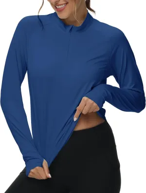 BGOWATU Women's Quarter Zip Pullover Athletic Long Sleeve UPF 50  Sun Shirt Quick Dry Golf Workout Hiking Running Shirts