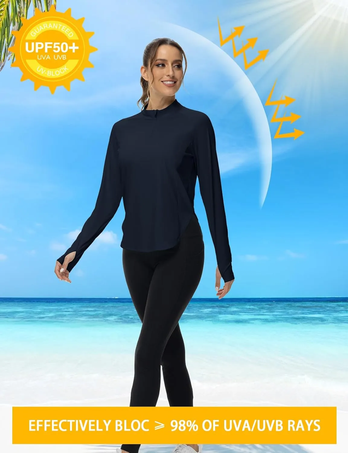 BGOWATU Women's Quarter Zip Pullover Athletic Long Sleeve UPF 50  Sun Shirt Quick Dry Golf Workout Hiking Running Shirts