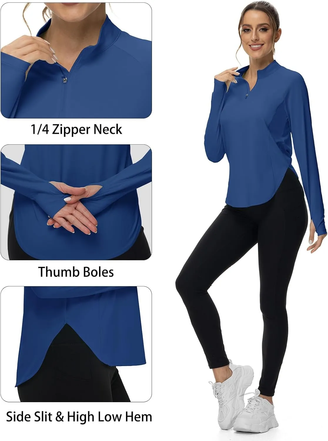BGOWATU Women's Quarter Zip Pullover Athletic Long Sleeve UPF 50  Sun Shirt Quick Dry Golf Workout Hiking Running Shirts