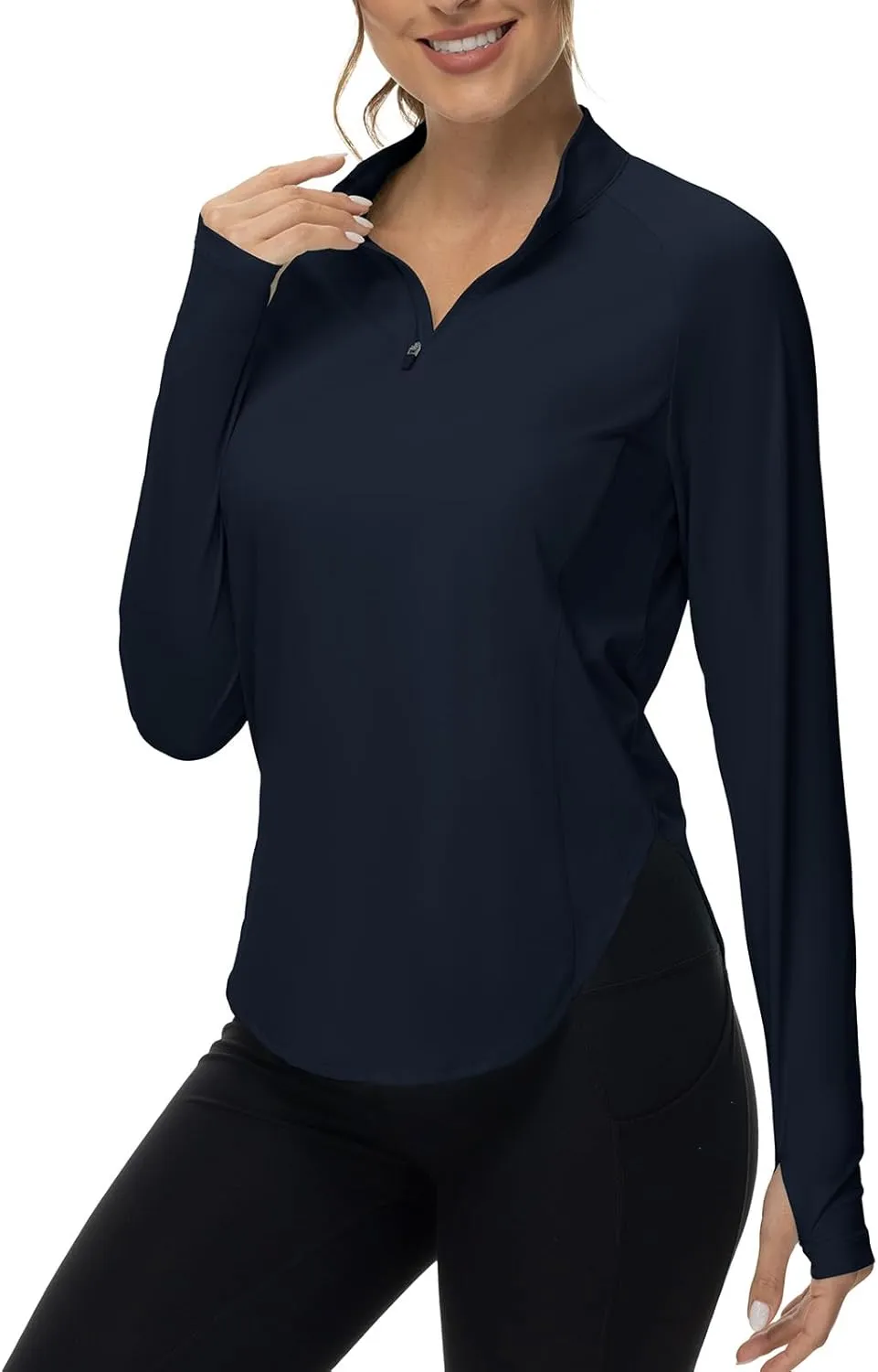 BGOWATU Women's Quarter Zip Pullover Athletic Long Sleeve UPF 50  Sun Shirt Quick Dry Golf Workout Hiking Running Shirts