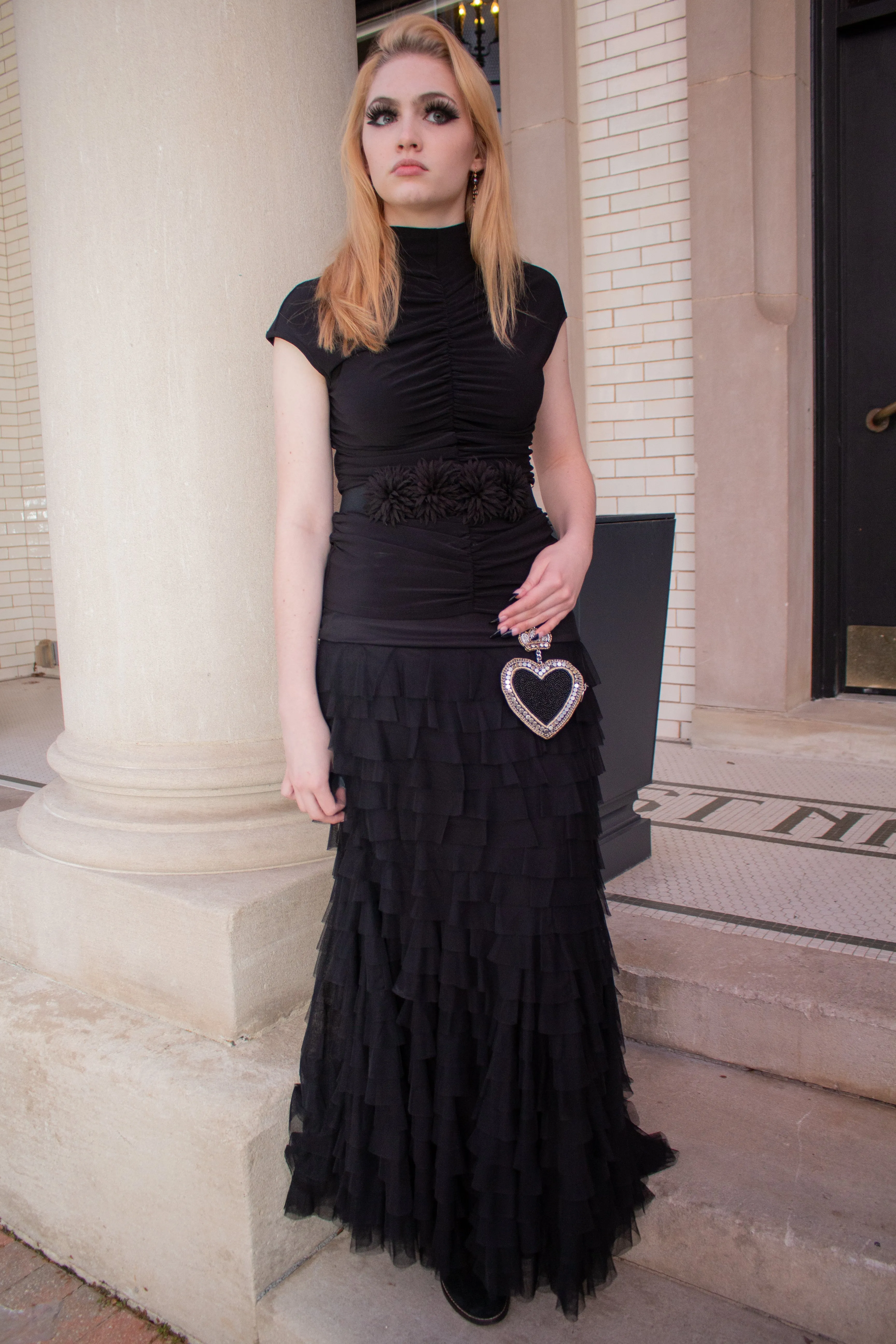 Black Long Ruffle Broom Skirt