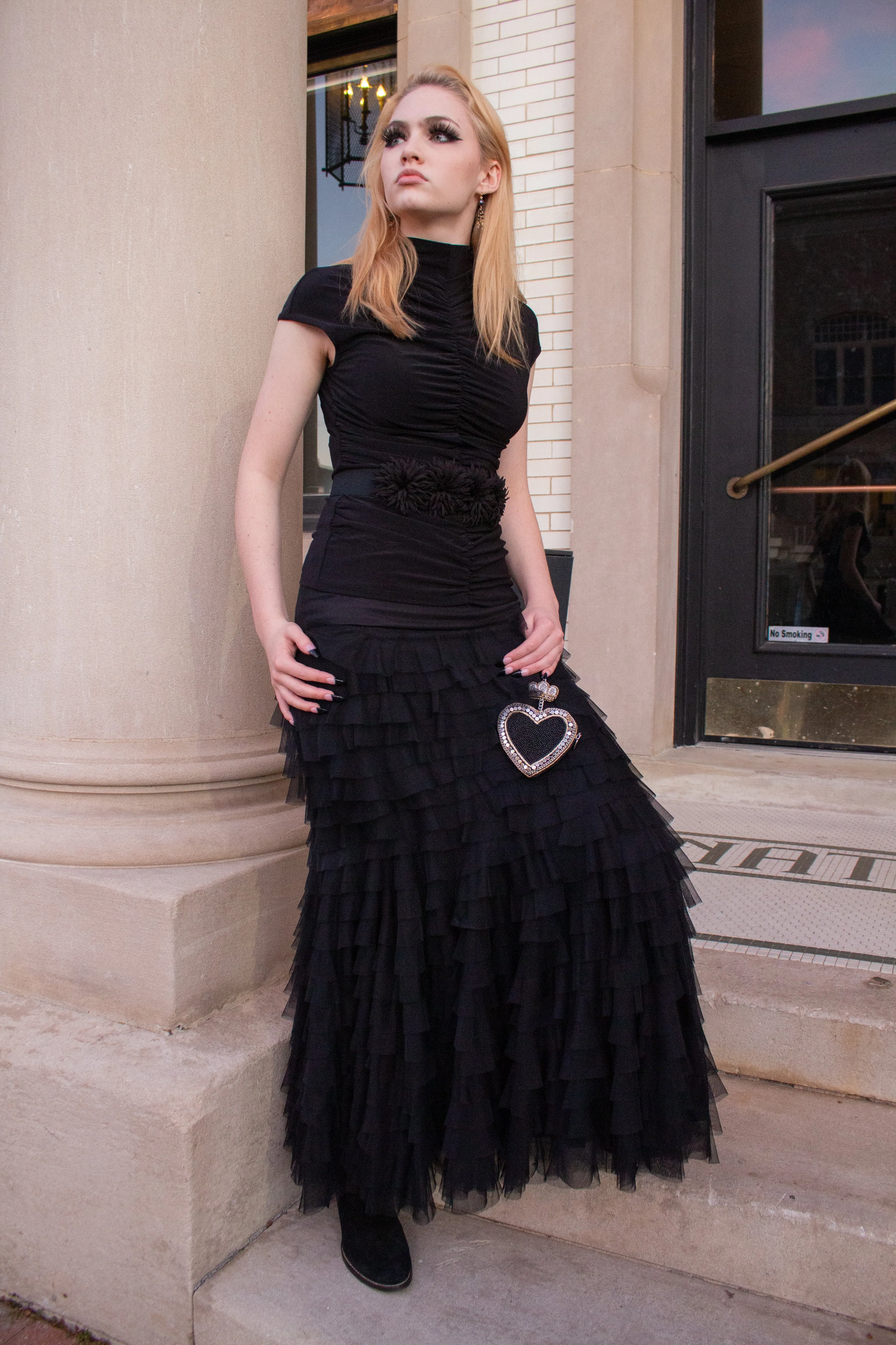 Black Long Ruffle Broom Skirt