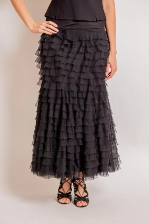 Black Long Ruffle Broom Skirt