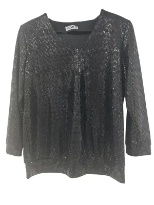 Black Sequinned Top with V-Neck