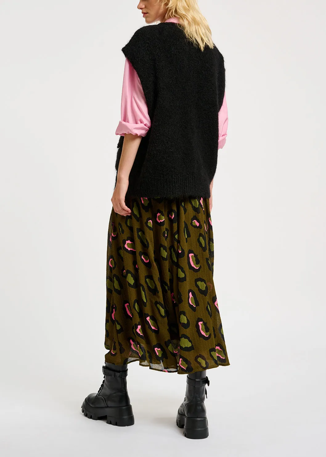 Black sleeveless mohair-blend cardigan