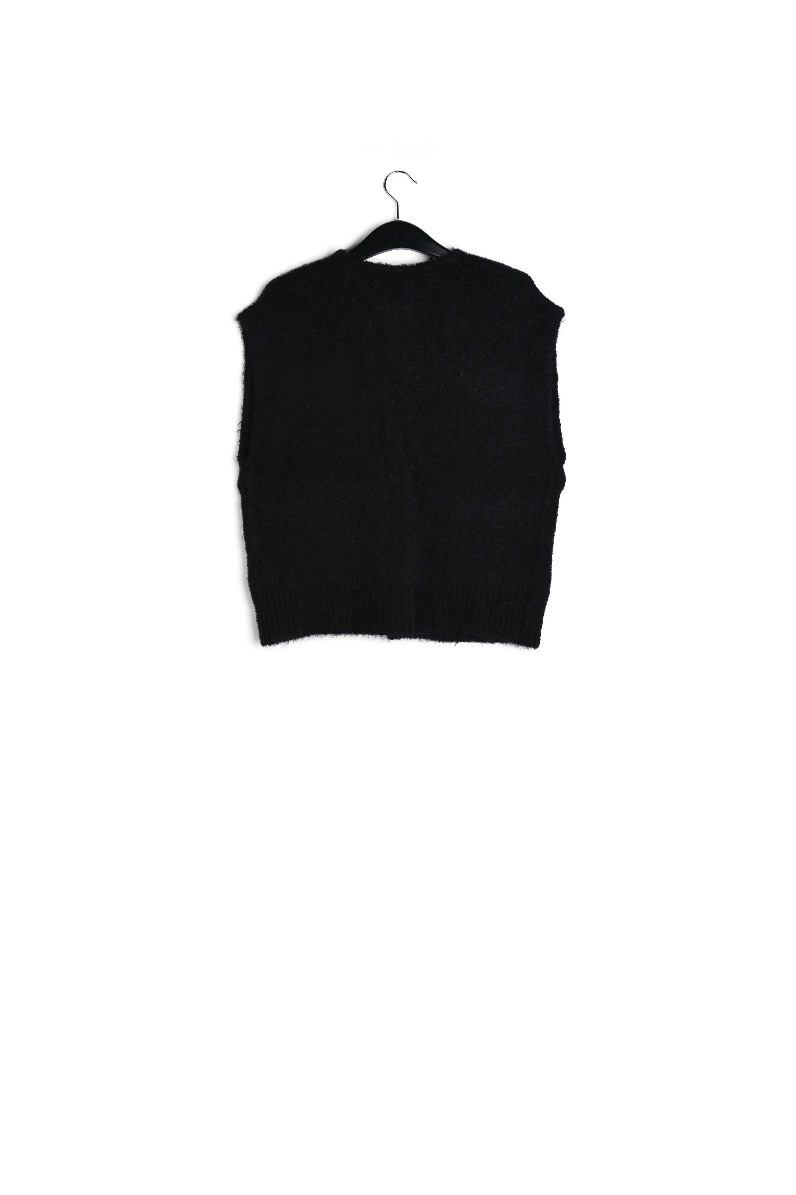 Black sleeveless mohair-blend cardigan