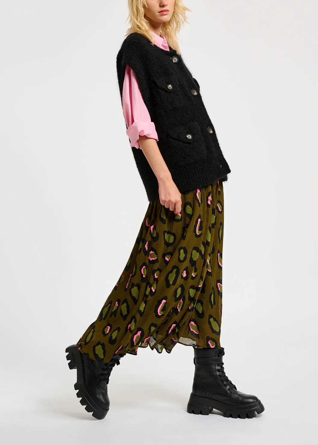 Black sleeveless mohair-blend cardigan