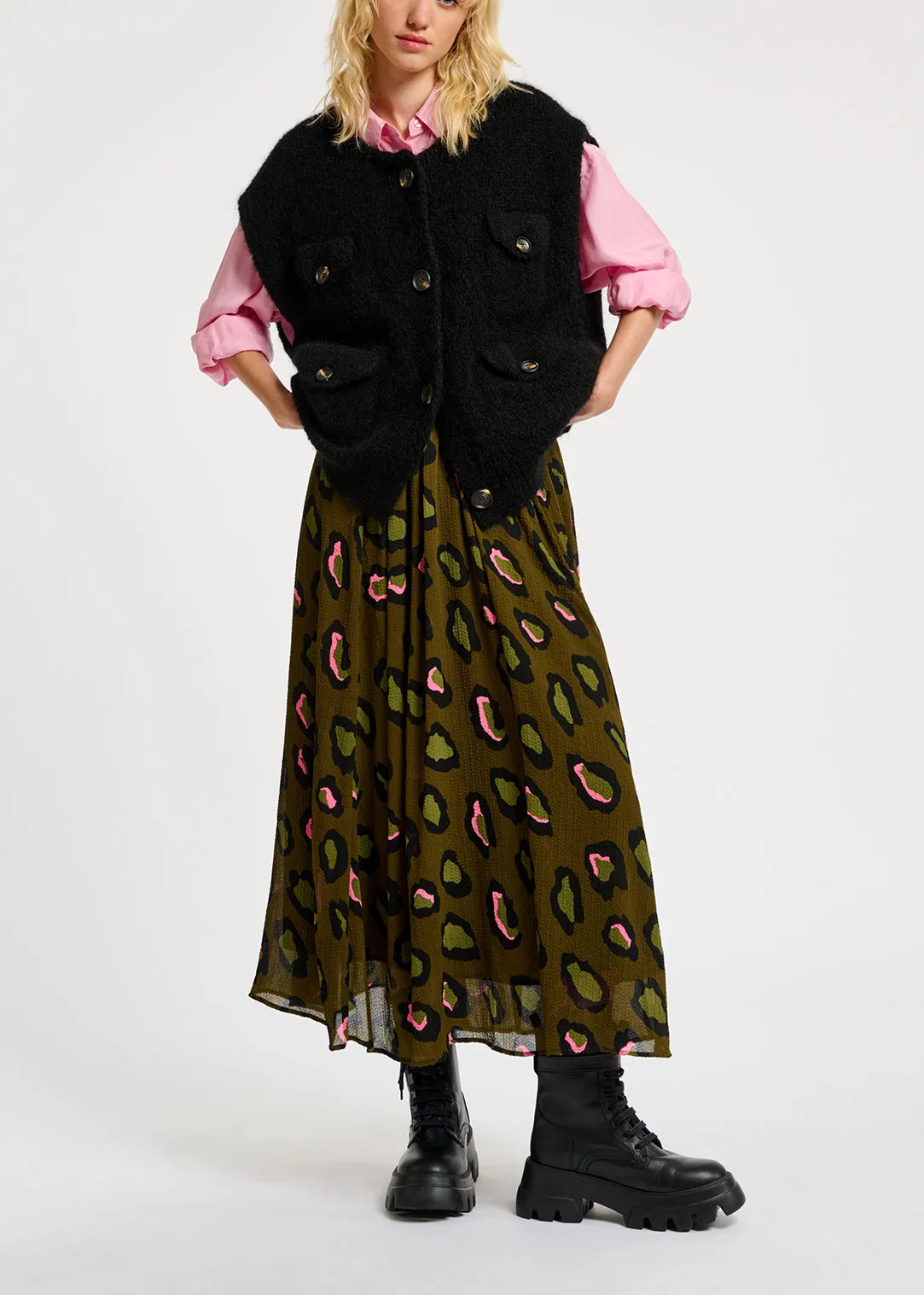 Black sleeveless mohair-blend cardigan