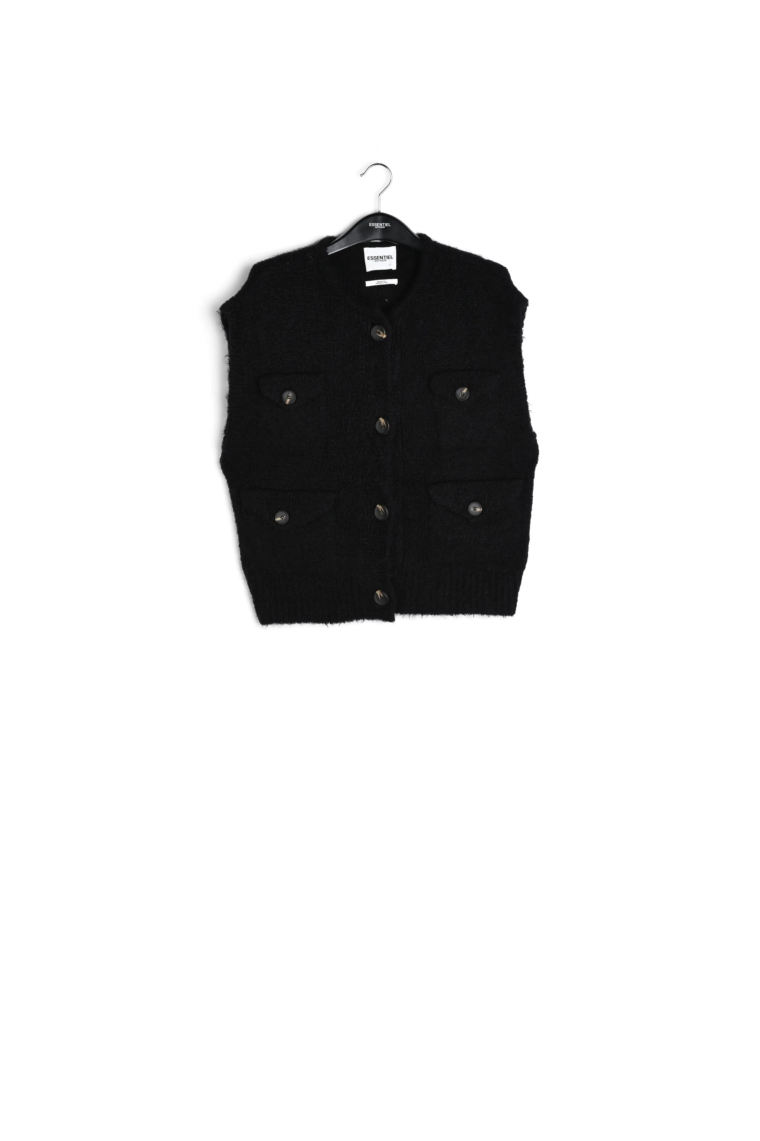 Black sleeveless mohair-blend cardigan