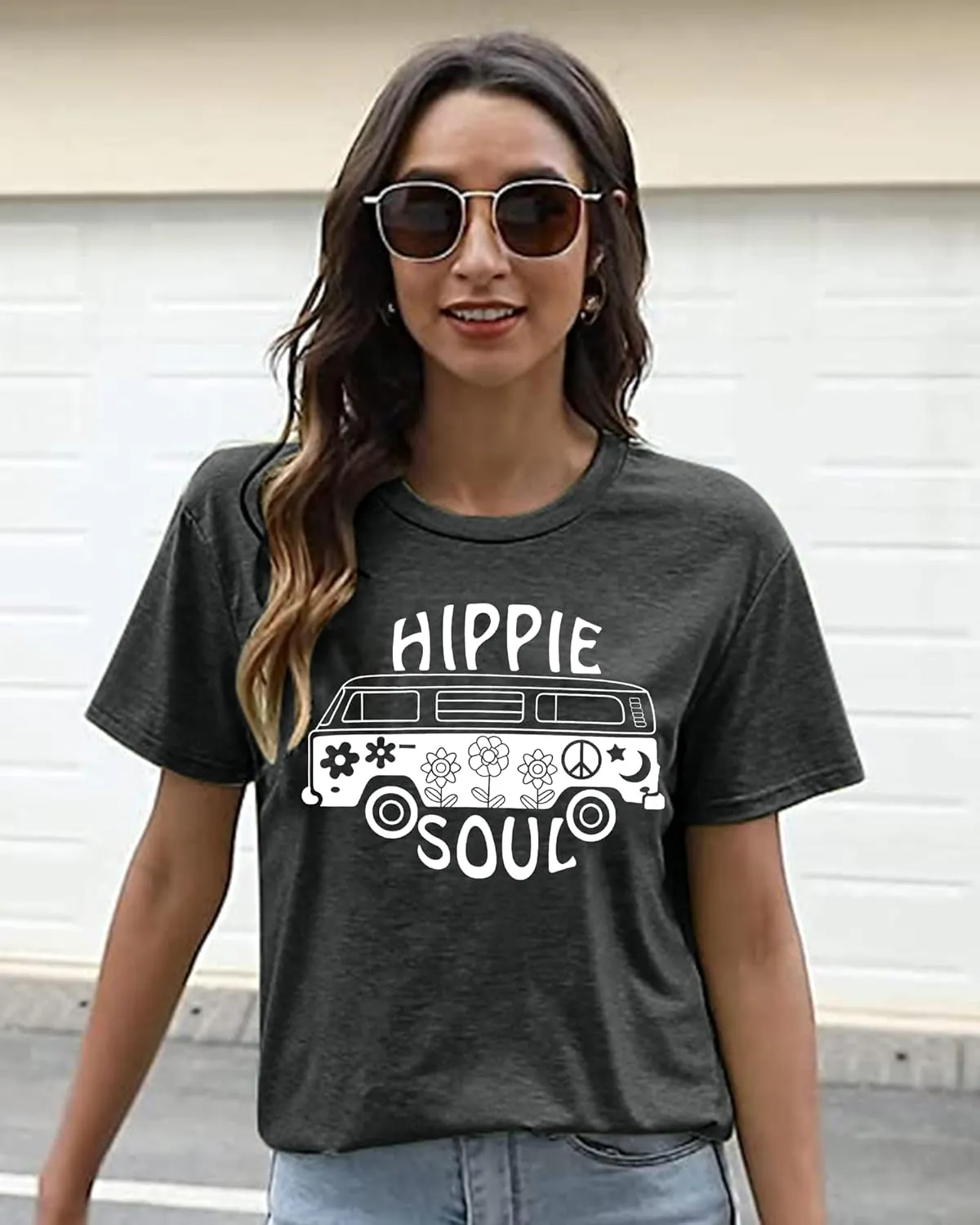 BLANCHES Women Summer Tops Vintage Graphic Tee Hippy Soul Tops Crew Neck Short Sleeve Casual Tees