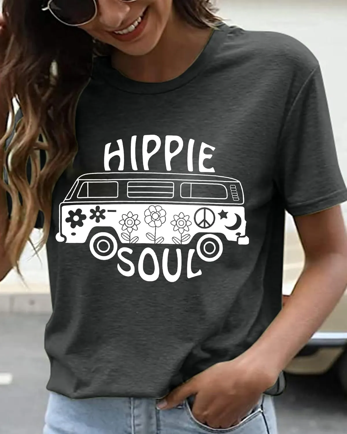 BLANCHES Women Summer Tops Vintage Graphic Tee Hippy Soul Tops Crew Neck Short Sleeve Casual Tees