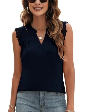 Blingfit Women's V Neck Guipure Lace Tank Tops Sleeveless Dressy Blouses Summer Casual Solid/Floral Tunic Shirts