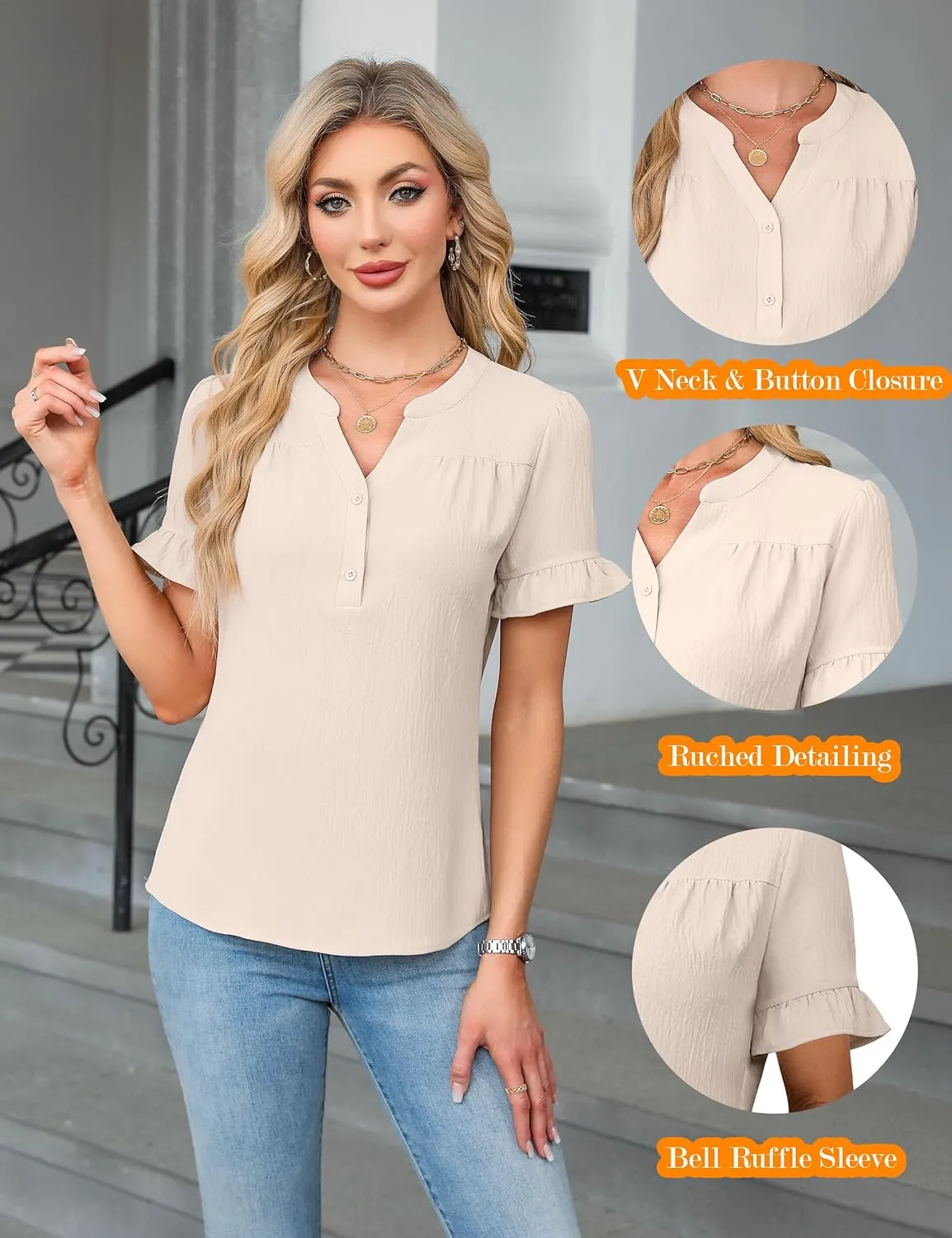 Blooming Jelly Women's Dressy Casual Tops Business Work Blouses Bell Short Sleeve Button Down Shirts 2025 Summer Outfits