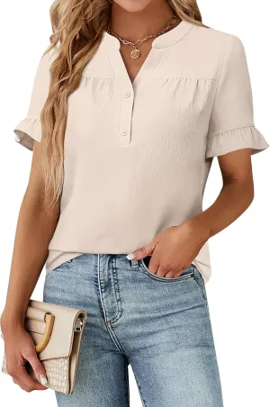Blooming Jelly Women's Dressy Casual Tops Business Work Blouses Bell Short Sleeve Button Down Shirts 2025 Summer Outfits