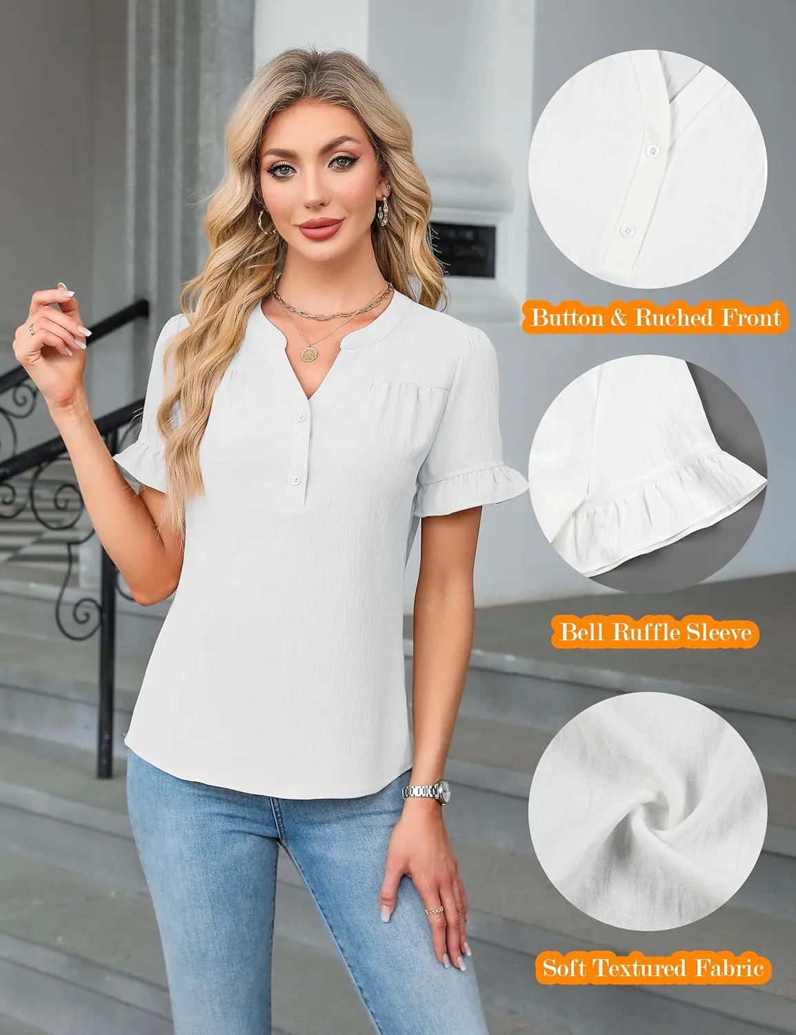 Blooming Jelly Women's Dressy Casual Tops Business Work Blouses Bell Short Sleeve Button Down Shirts 2025 Summer Outfits
