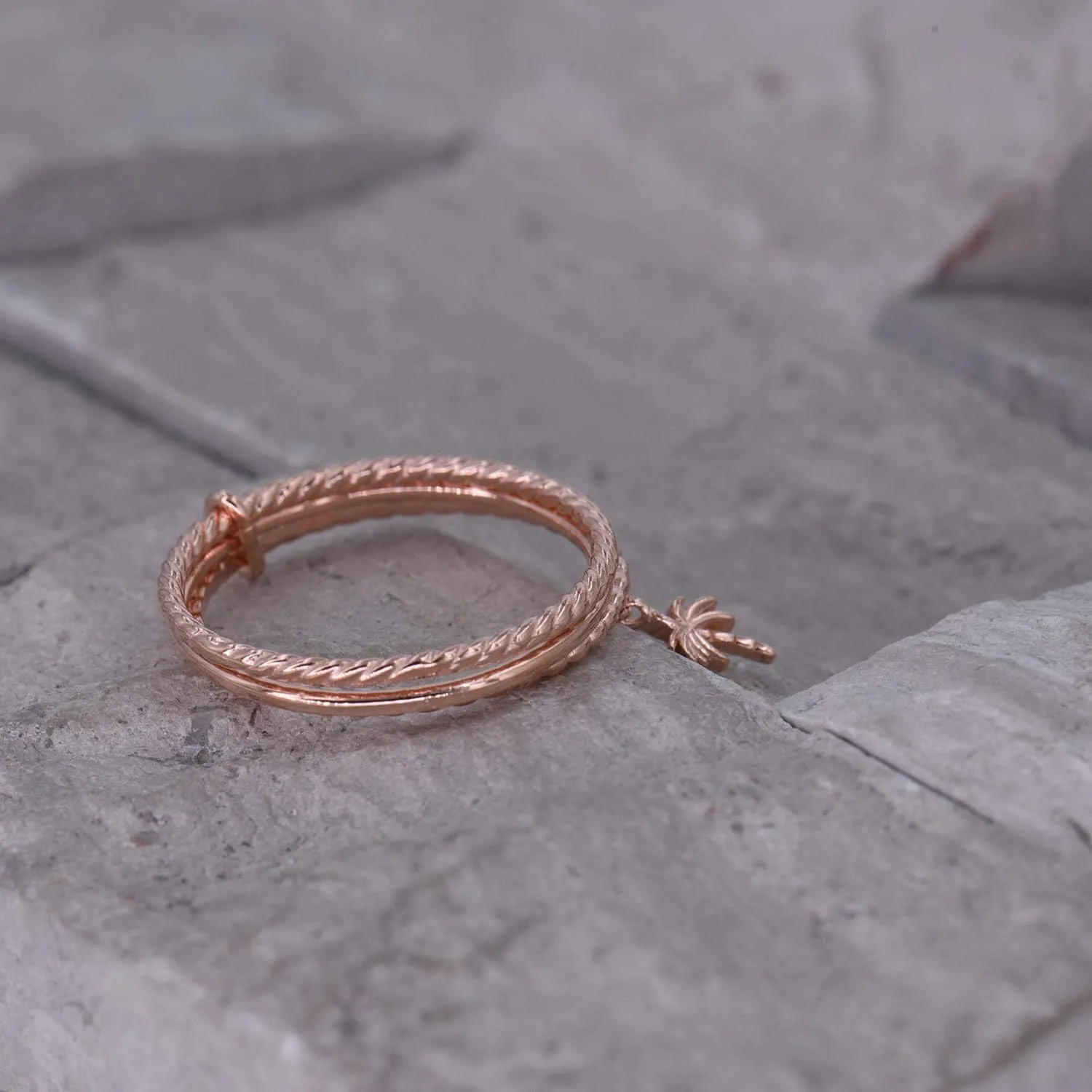 BLOSSOM & HUE Sterling Silver Dainty Tree Charm Triple Rings