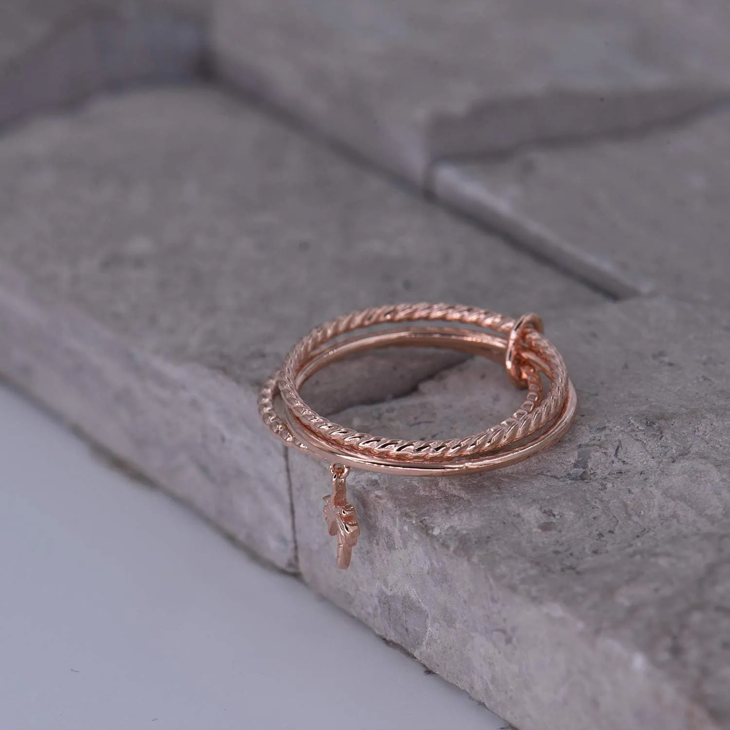 BLOSSOM & HUE Sterling Silver Dainty Tree Charm Triple Rings