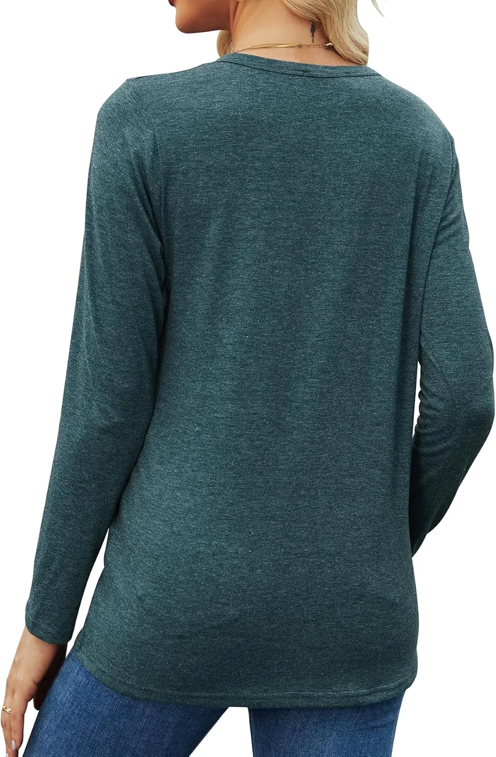 Bluetime Womens Long Sleeve Shirts Crew Neck Button Basic Tee Fall Tops Clothes 2024 Casual Loose T-Shirts