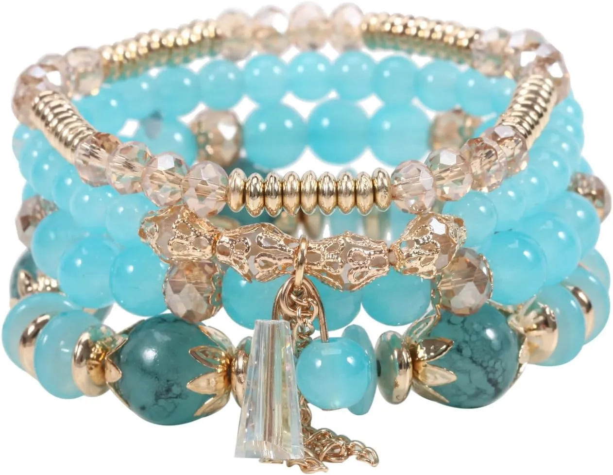 Bohemia Multilayer Beaded Stretch Bracelets Set Colorful Crystal Glass Beads Summer Elastic Bracelets for Women Beach Holiday