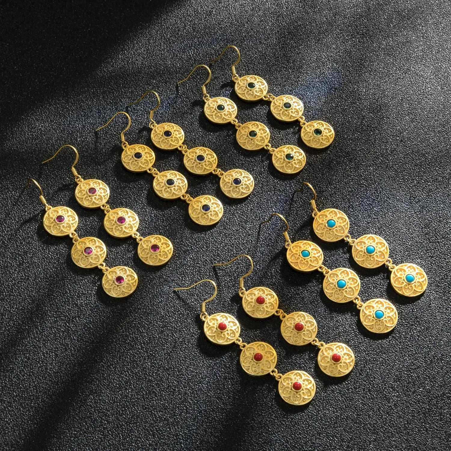 Bohemian Floral Filigree Gold Plated Turquoise Lapis Lazuli Drop Dangle Earrings, 925 Sterling Silver Durable Hook Earrings, Retro Jewelry Gift for Mother Women