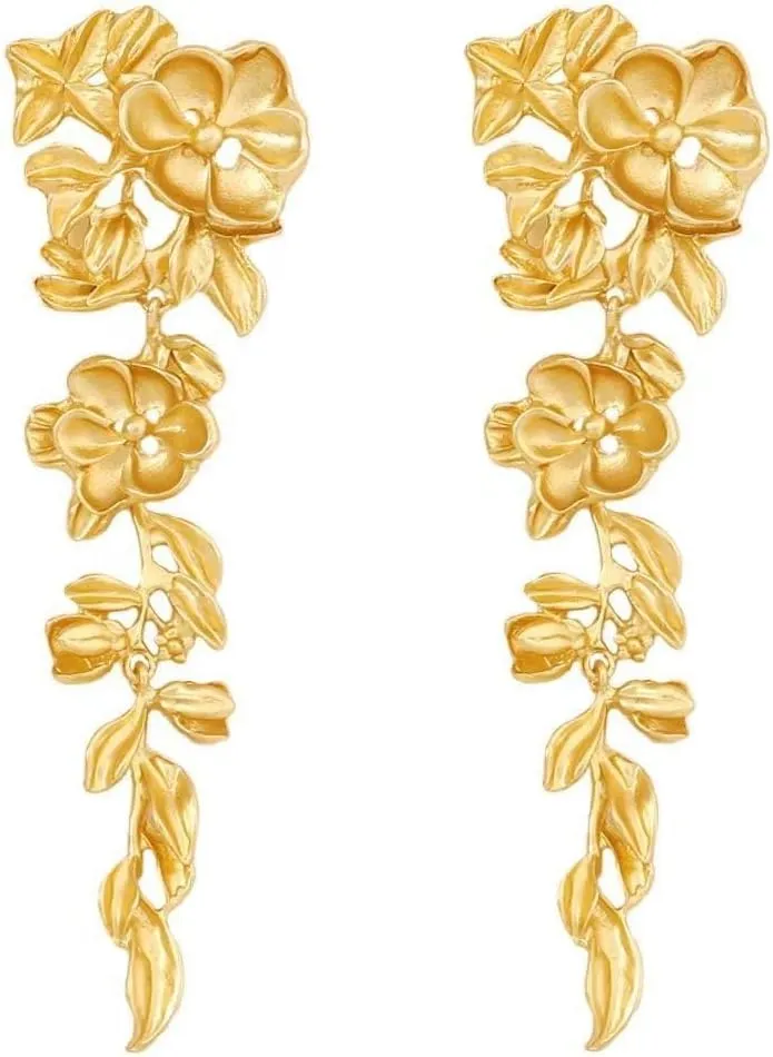 Bohemian Flower Earrings for Women Dainty Gold Long Floral Earrings Unique Flower Chandelier Dangle Earrings Chic Boho Wedding Jewelry Gift