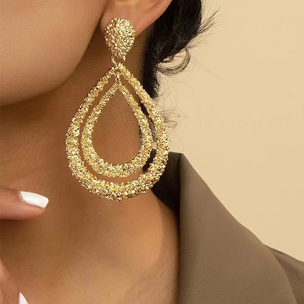 Bohemian Teardrop Dangle Earrings for Women,14K Gold Geometric Double Waterdrop Statement Earrings Vintage Wedding Jewelry Accessories Gifts