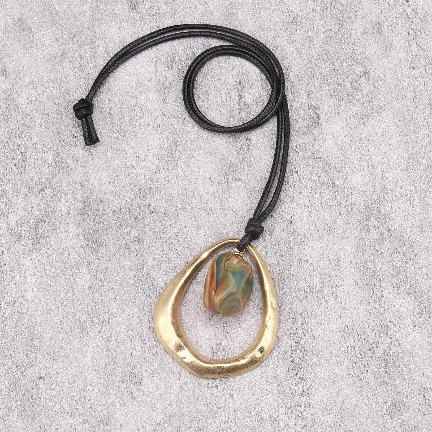 Bohemian Women's Leather Long Pendant Necklace Sweater necklace Adjustable Leather Retro Necklace Woven Handmade Jewelry