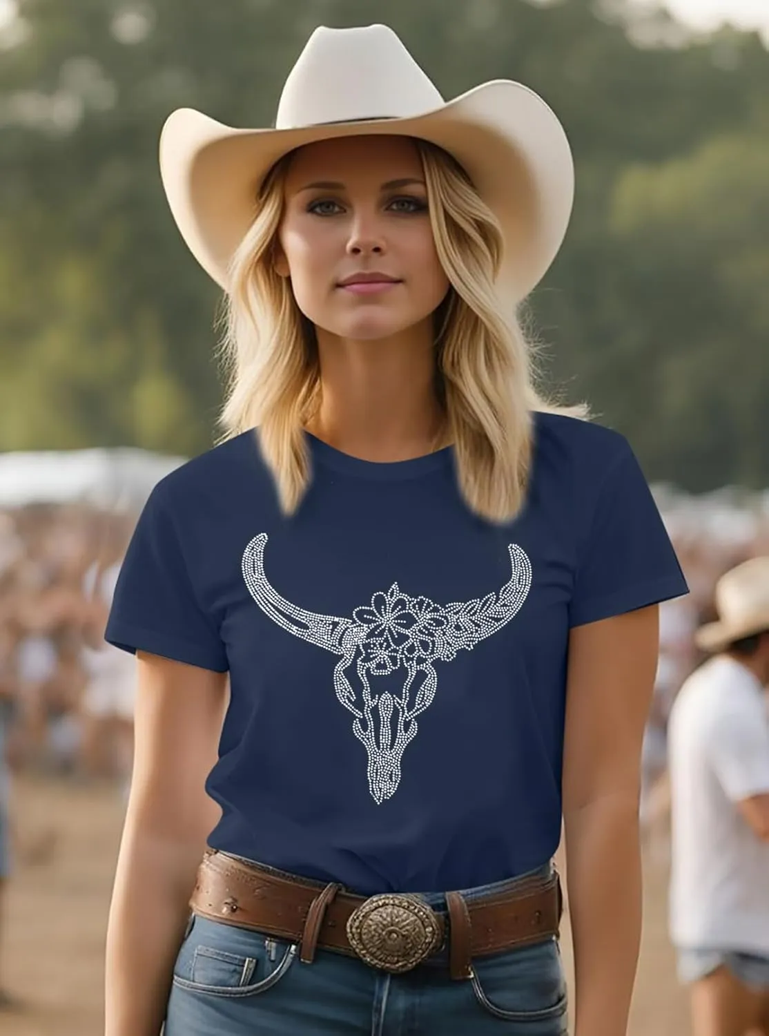 Boho Cow Skull Shirt Women Cowgirl t Shirt Vintage Western Rodeo Graphic Tee Short Sleeve Bull Skull Casual Top