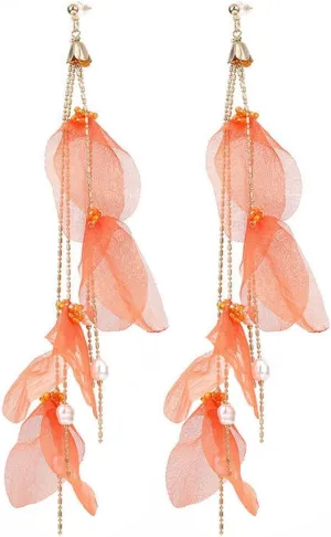 Boho Fabric Flower Dangling Earrings for Women,Colorful Summer Lightweight Petals Tassel Earrings Chandelier Dressy Floral Earrings Holiday Party Statement Jewelry