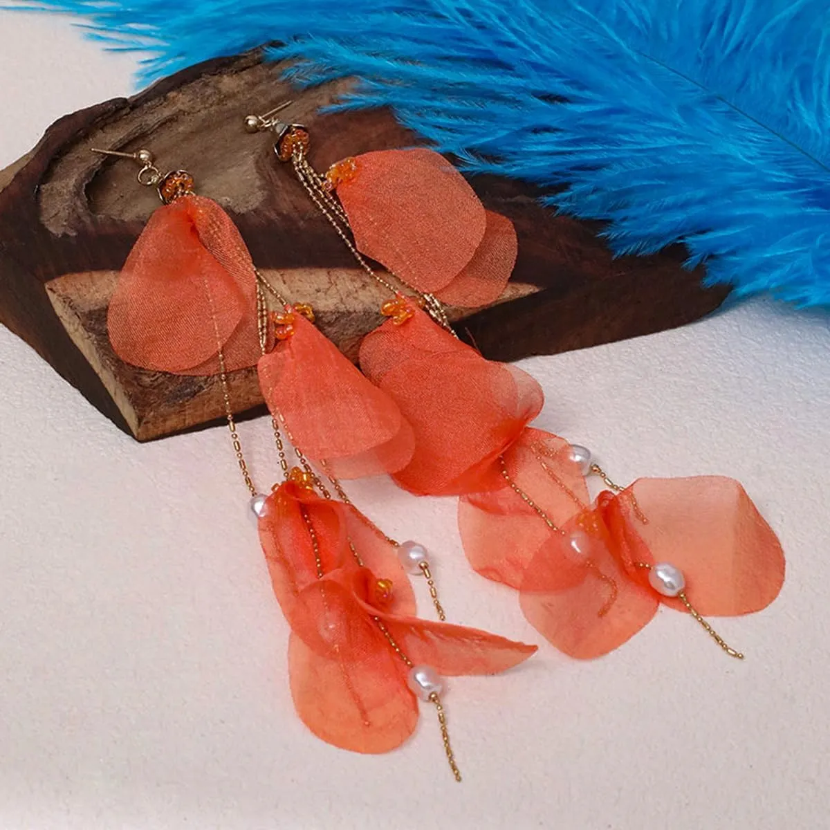 Boho Fabric Flower Dangling Earrings for Women,Colorful Summer Lightweight Petals Tassel Earrings Chandelier Dressy Floral Earrings Holiday Party Statement Jewelry