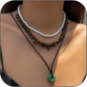 Boho Necklaces for Women Tigers Eye Beads Necklace Summer Beach Pearl Surfer Choker Necklace for Men
