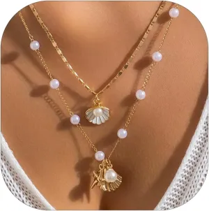 Boho Shell Necklace Layered Puka Shell Necklace for Women Summer Beach Necklace Hawaii Beach Holiday Necklace Jewelry
