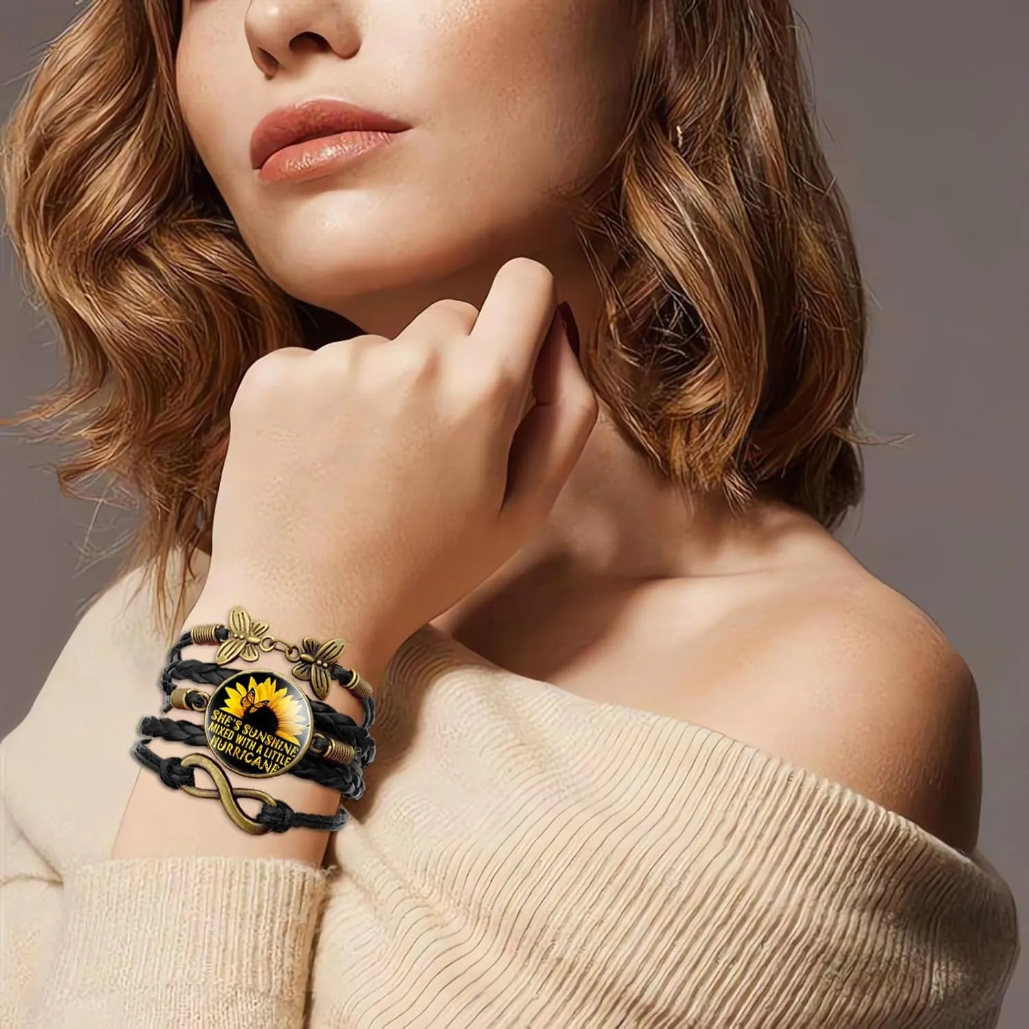 Boho Sunflower Gifts Sunflower Leather Bohemian Bracelet Birthday Gifts for Women Teens Granddaughter Wife Daughter Mom Friendship Bracelets for Her